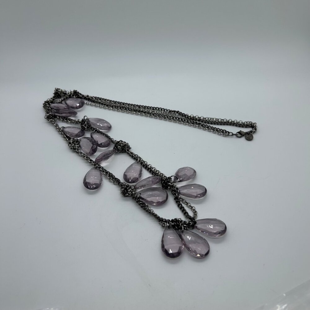 Loft Double Strand Necklace Purple Faceted Teardrop Silver-Tone Chain Vintage - Picture 10 of 15